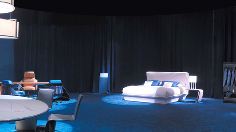 A photo of Bugatti’s furniture line released in 2016, with the “Lydia bed” in the back.